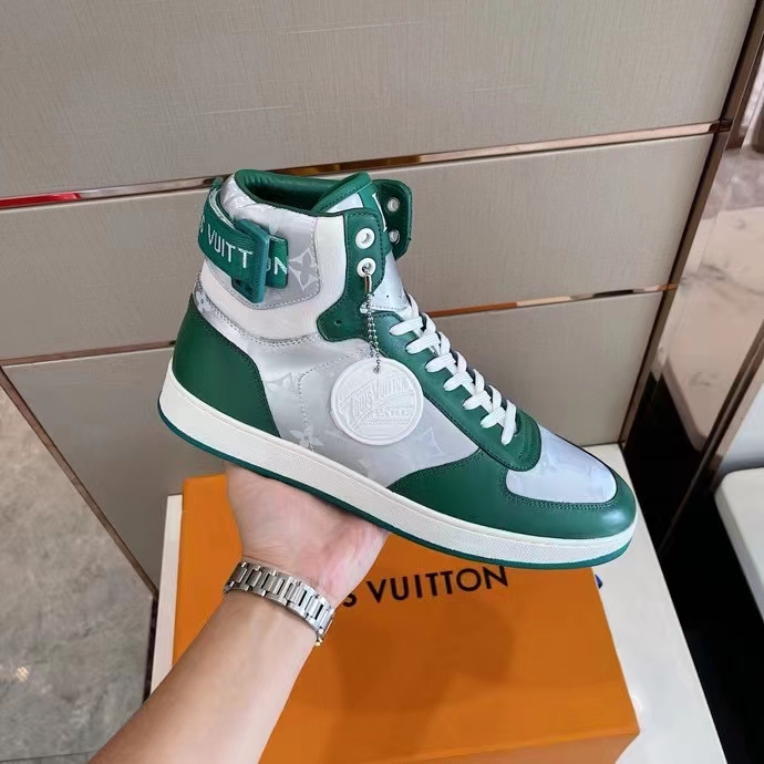 Louis Vuitton LV Unisex Rivoli Sneaker Boot Green Calf Leather Monogram Metallic Canvas