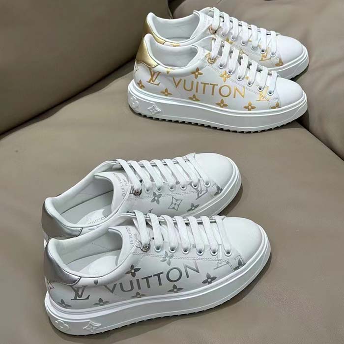 Louis Vuitton LV Unisex Time Out Sneaker Silver Monogram Debossed Calf Leather