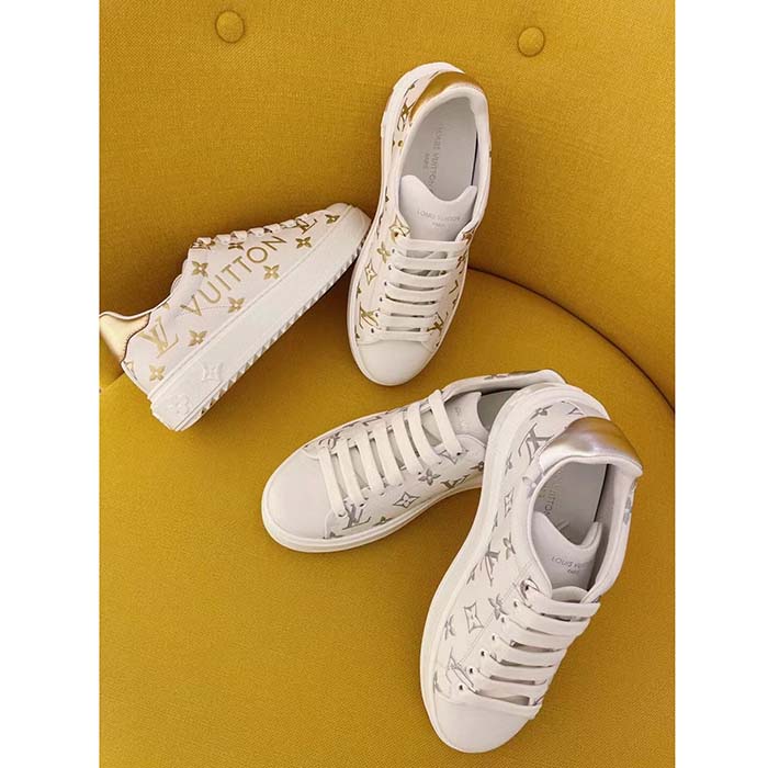 Louis Vuitton LV Unisex Time Out Sneaker Silver Monogram Debossed Calf Leather