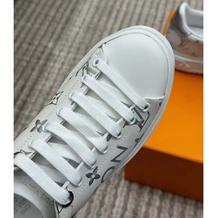 Louis Vuitton LV Unisex Time Out Sneaker Silver Monogram Debossed Calf Leather