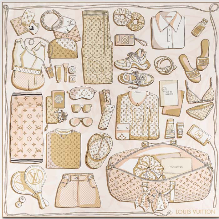 Louis Vuitton LV Women Kit 90 Square Sunset Khaki Silk Print Monogram Pattern