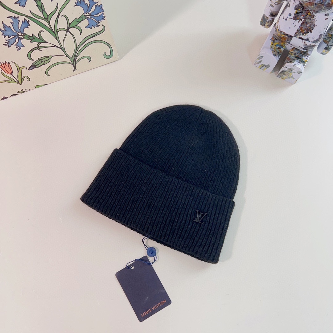 Louis Vuitton Unisex LV Ahead Beanie One Size Black Cashmere Initials