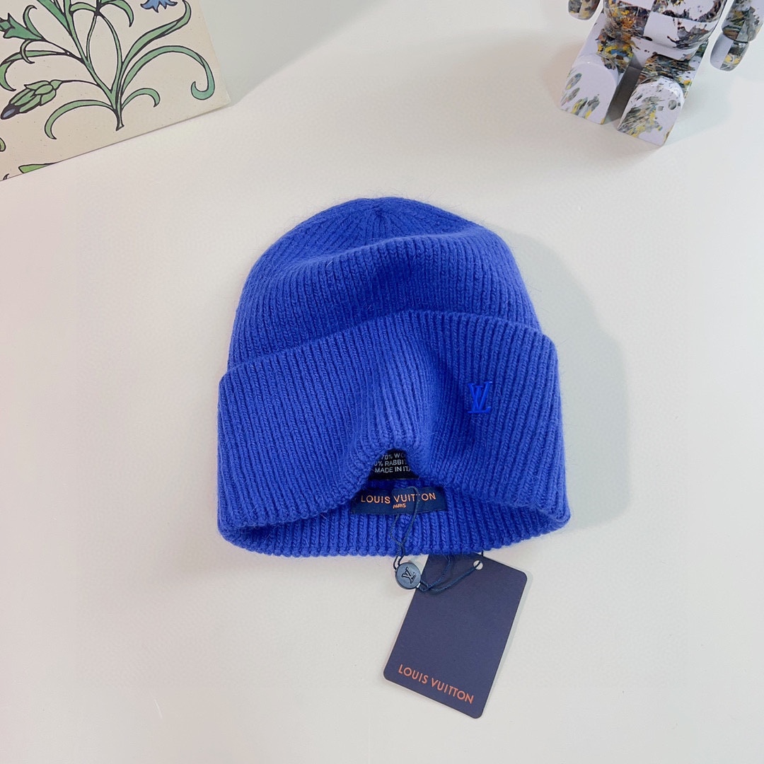 Louis Vuitton Unisex LV Ahead Beanie One Size Blue Cashmere Enamel Initials