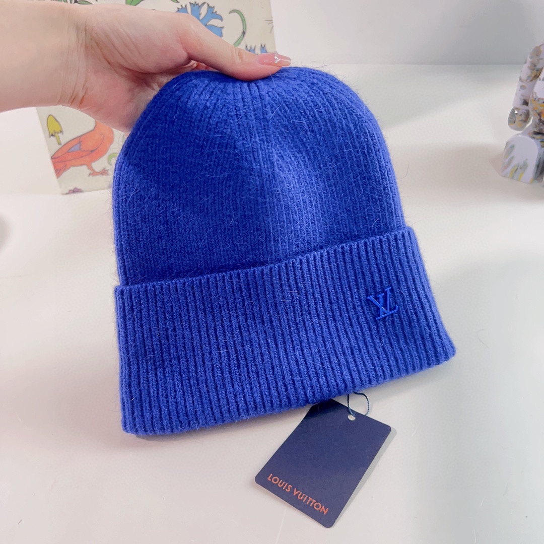 Louis Vuitton Unisex LV Ahead Beanie One Size Blue Cashmere Enamel Initials