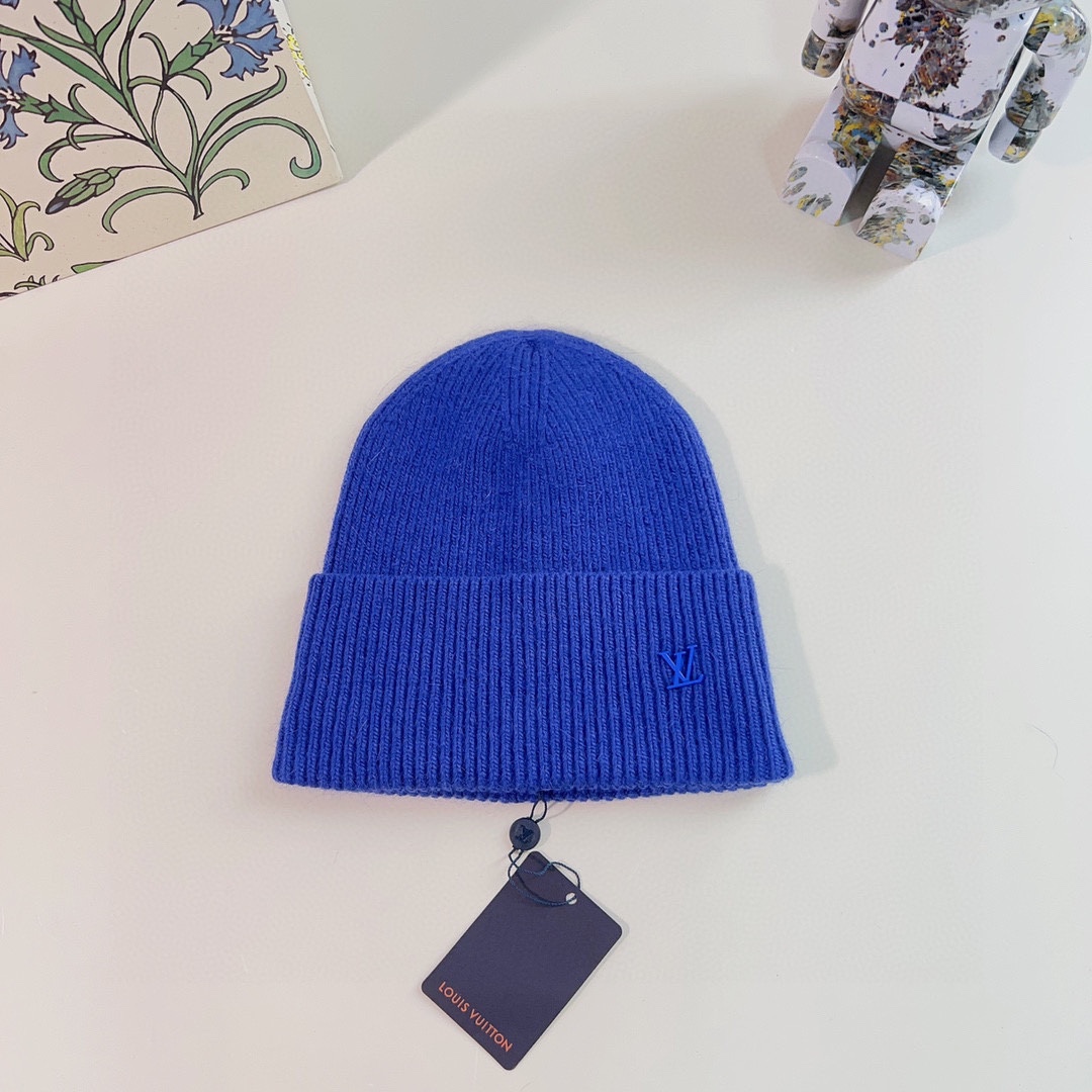 Louis Vuitton Unisex LV Ahead Beanie One Size Blue Cashmere Enamel Initials