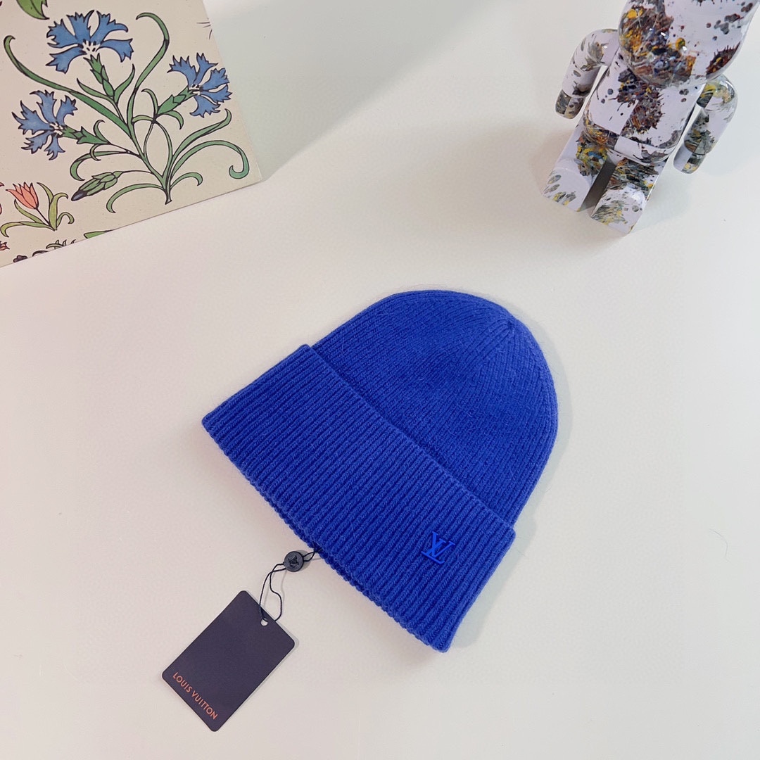 Louis Vuitton Unisex LV Ahead Beanie One Size Blue Cashmere Enamel Initials