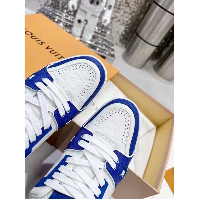 Louis Vuitton Unisex LV Trainer Sneaker Blue Mini Monogram Embossed Calf Leather