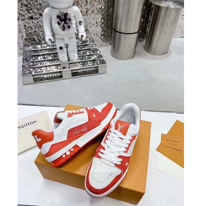 Louis Vuitton Unisex LV Trainer Sneaker Orange Mini Monogram Embossed Calf Leather