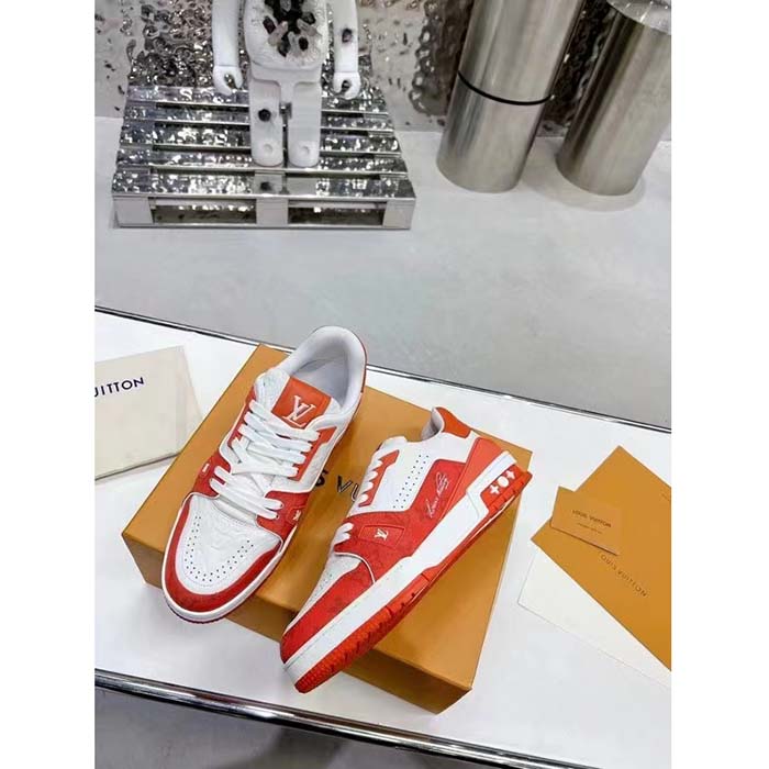 Louis Vuitton Unisex LV Trainer Sneaker Orange Mini Monogram Embossed Calf Leather