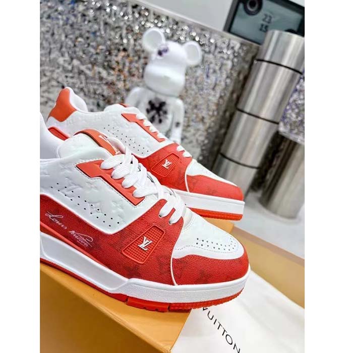 Louis Vuitton Unisex LV Trainer Sneaker Orange Mini Monogram Embossed Calf Leather
