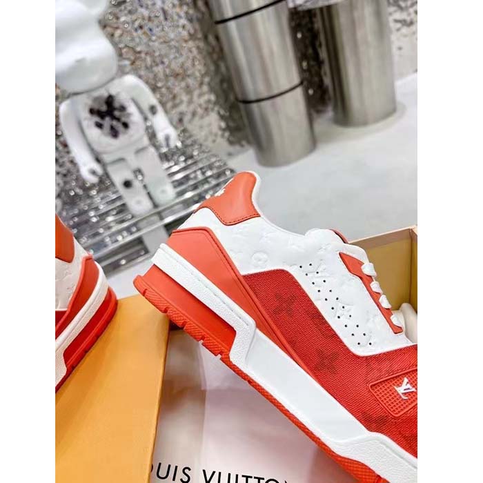 Louis Vuitton Unisex LV Trainer Sneaker Orange Mini Monogram Embossed Calf Leather