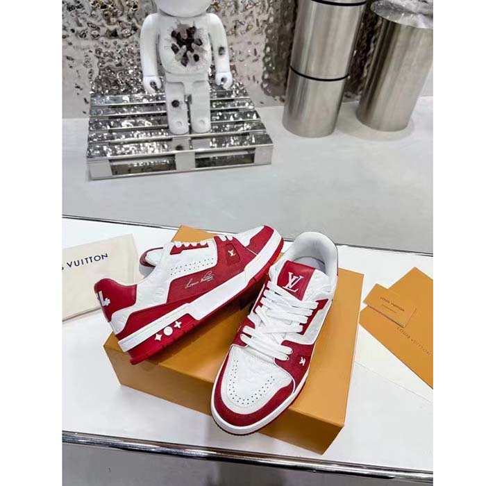 Louis Vuitton Unisex LV Trainer Sneaker Red Mini Monogram Embossed Calf Leather