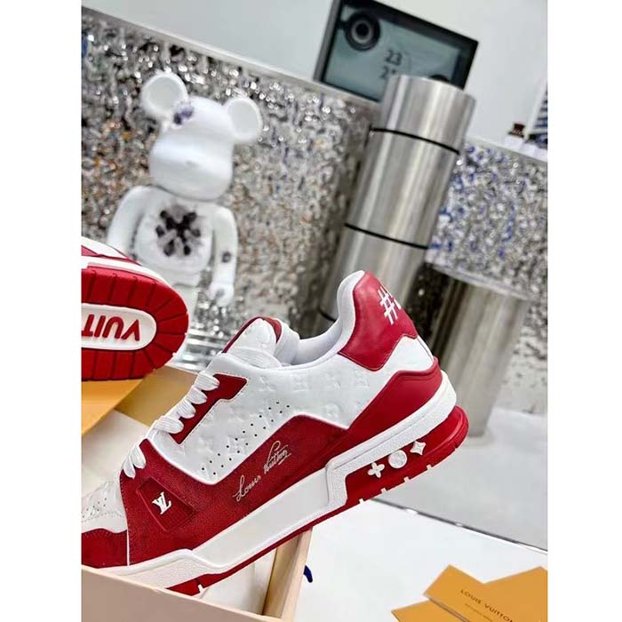 Louis Vuitton Unisex LV Trainer Sneaker Red Mini Monogram Embossed Calf Leather