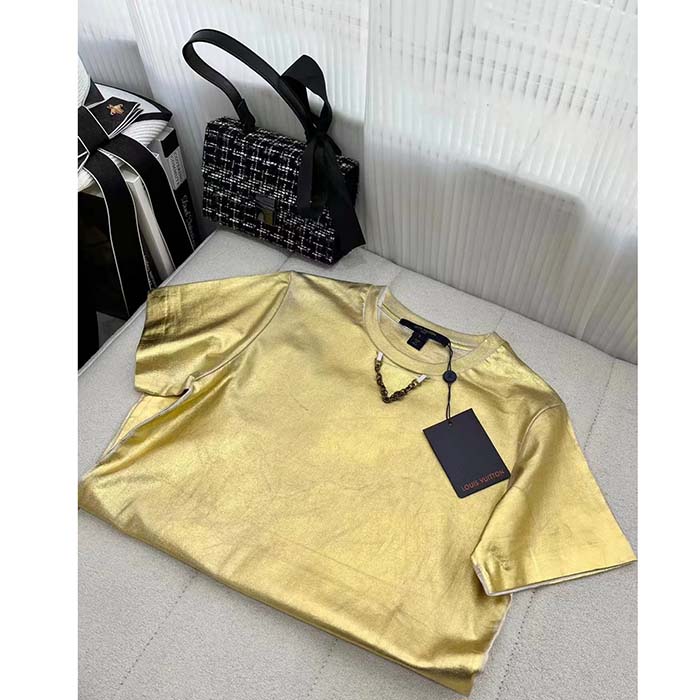 Louis Vuitton Men LV Metallic Wash T-Shirt Cotton Gold Regular Fit