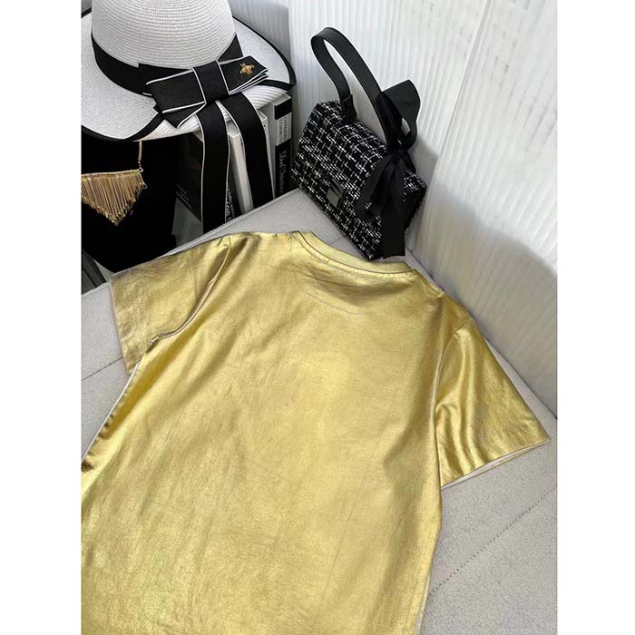 Louis Vuitton Men LV Metallic Wash T-Shirt Cotton Gold Regular Fit