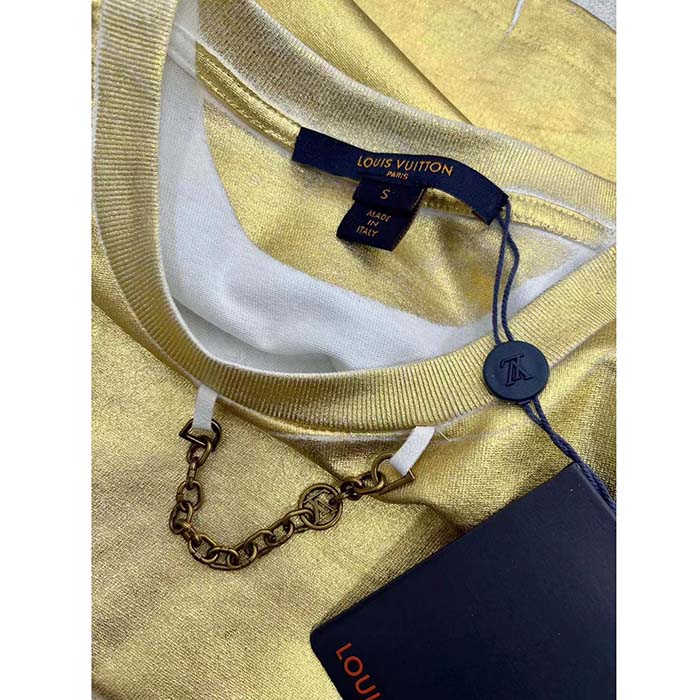 Louis Vuitton Men LV Metallic Wash T-Shirt Cotton Gold Regular Fit
