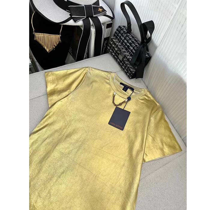 Louis Vuitton Men LV Metallic Wash T-Shirt Cotton Gold Regular Fit