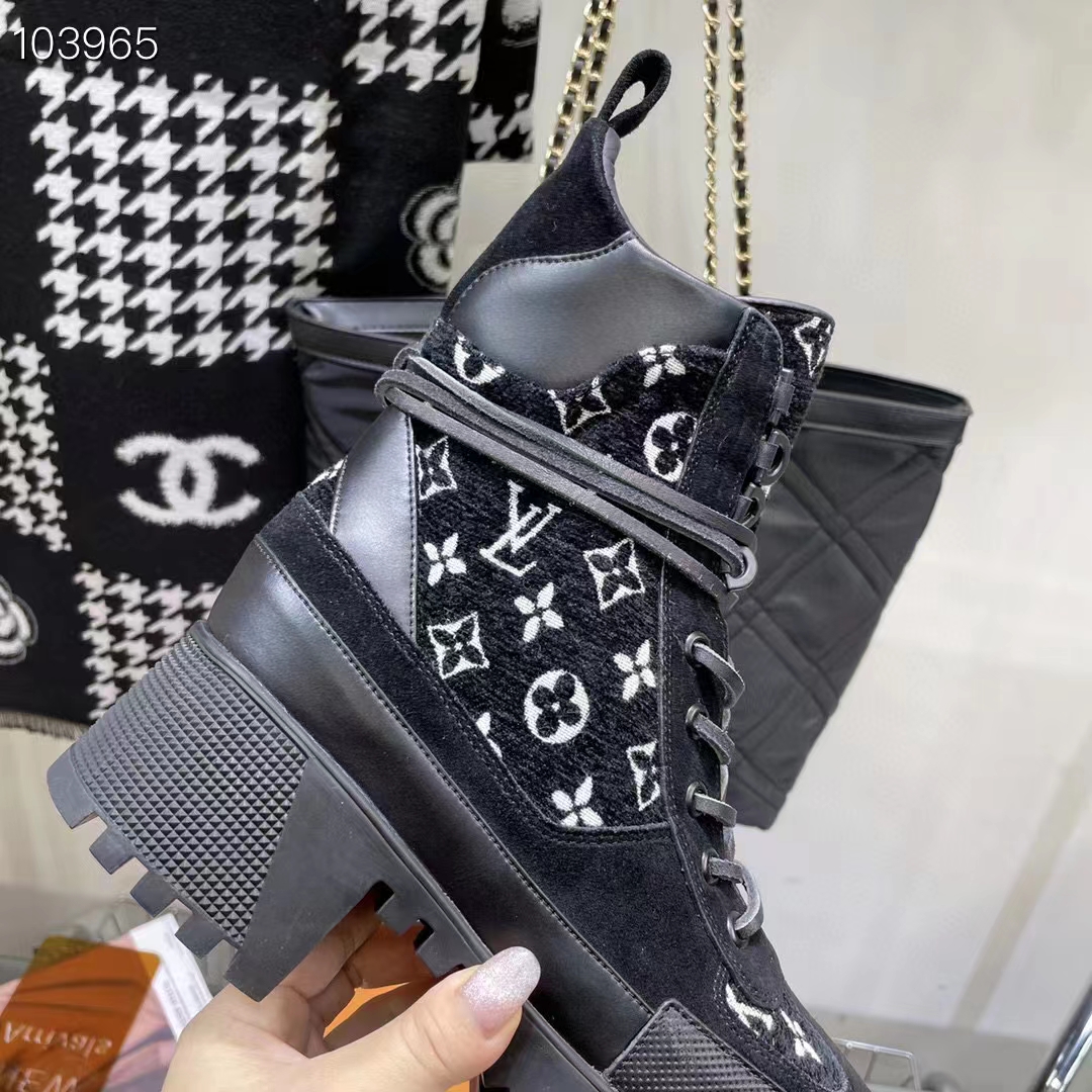 Louis Vuitton Women LV Platform Desert Boot Gray Monogram Denim Calf Leather