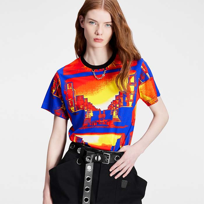 Louis Vuitton Women LV Salk Institute Print T-Shirt Cotton Multicolor Regular Fit