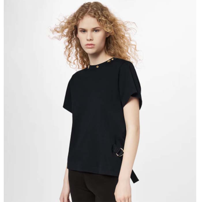 Louis Vuitton Women LV Side Strap T-Shirt Cotton Black Regular Fit