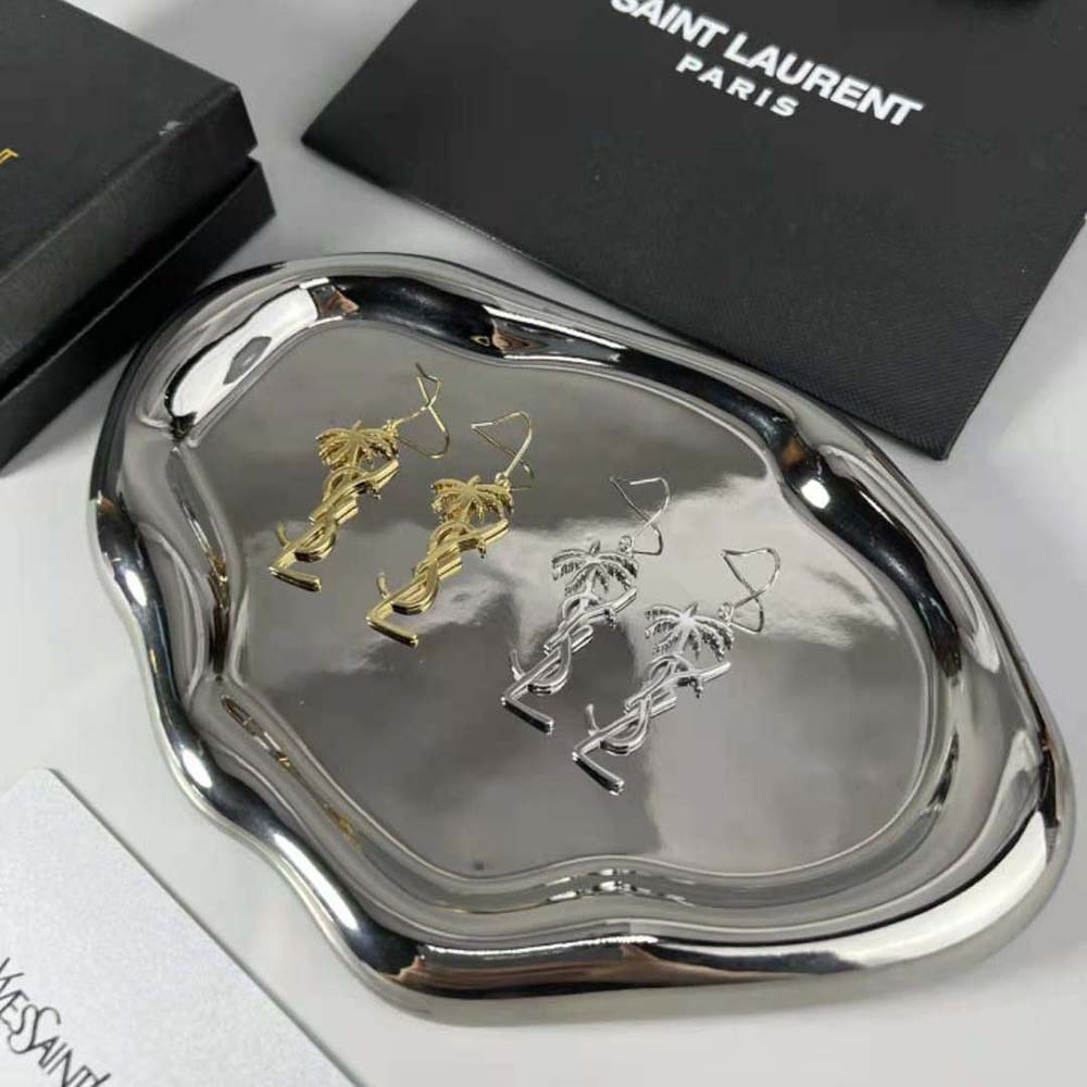 Saint Laurent YSL Women Monogram Palm Earrings in Metal-Gold
