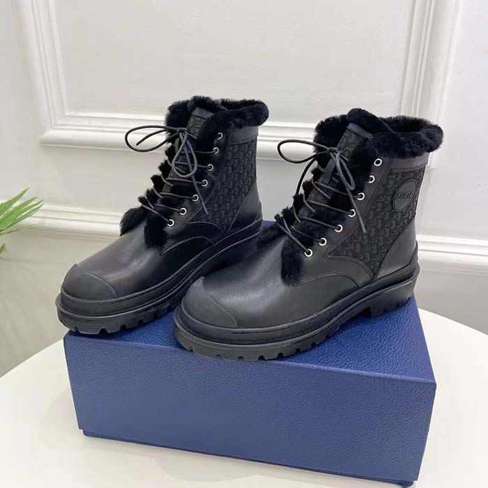 Dior Unisex Dior Explorer Ankle Boot Black Smooth Calfskin Oblique Jacquard