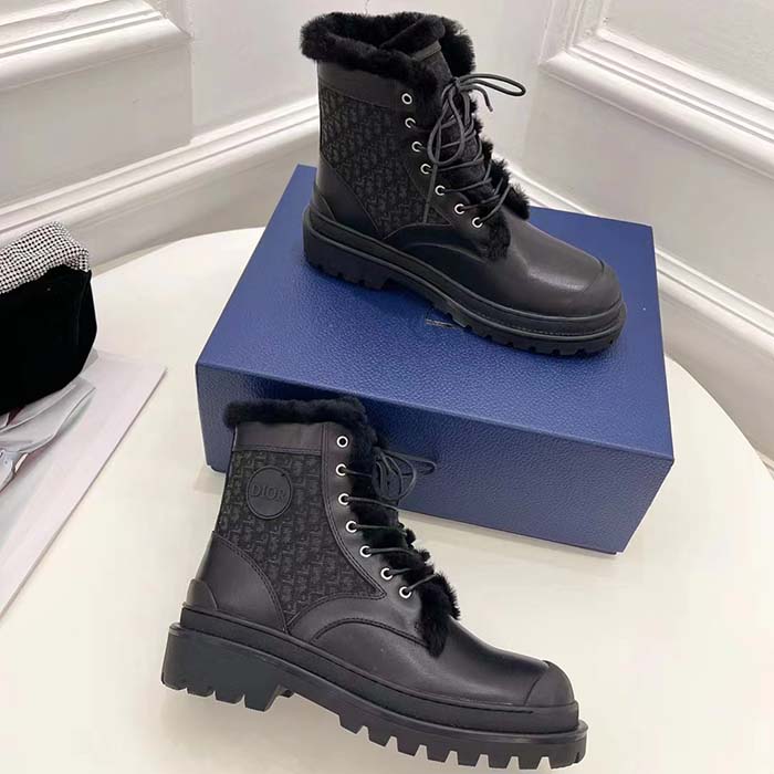 Dior Unisex Dior Explorer Ankle Boot Black Smooth Calfskin Oblique Jacquard