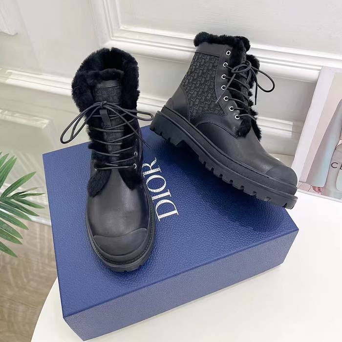 Dior Unisex Dior Explorer Ankle Boot Black Smooth Calfskin Oblique Jacquard