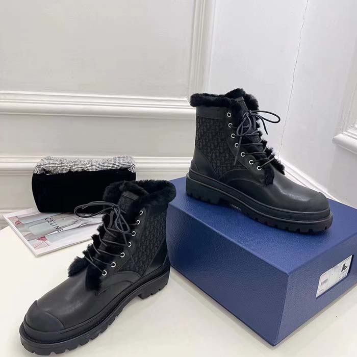 Dior Unisex Dior Explorer Ankle Boot Black Smooth Calfskin Oblique Jacquard