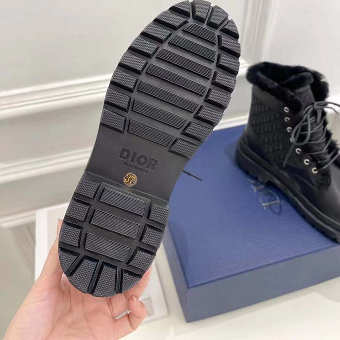 Dior Unisex Dior Explorer Ankle Boot Black Smooth Calfskin Oblique Jacquard