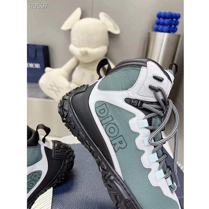 Dior Unisex Shoes CD Diorizon Hiking Boot Green Gray Technical Mesh Black Rubber