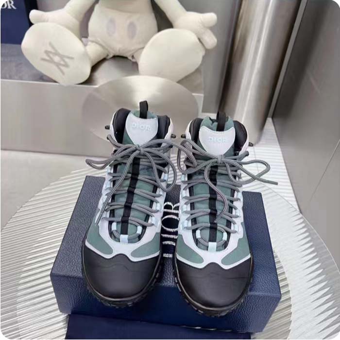 Dior Unisex Shoes CD Diorizon Hiking Boot Green Gray Technical Mesh Black Rubber