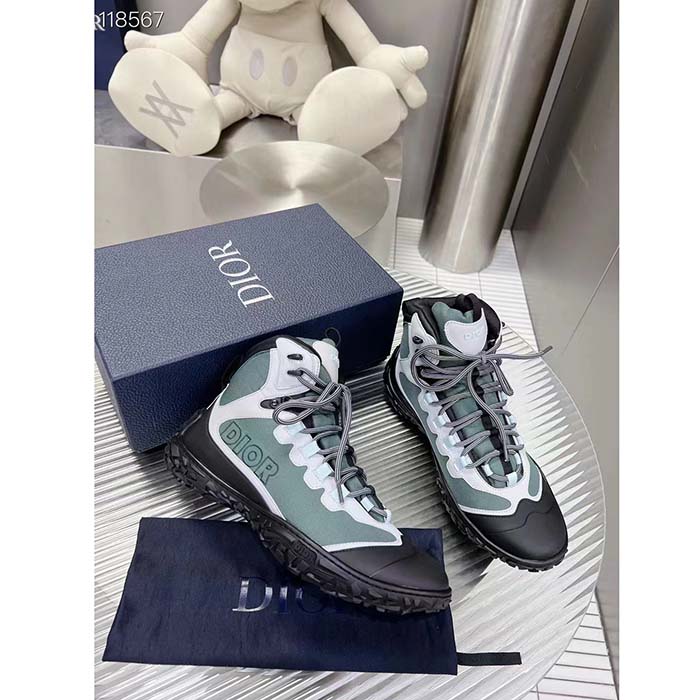 Dior Unisex Shoes CD Diorizon Hiking Boot Green Gray Technical Mesh Black Rubber