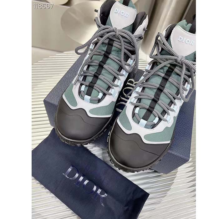 Dior Unisex Shoes CD Diorizon Hiking Boot Green Gray Technical Mesh Black Rubber