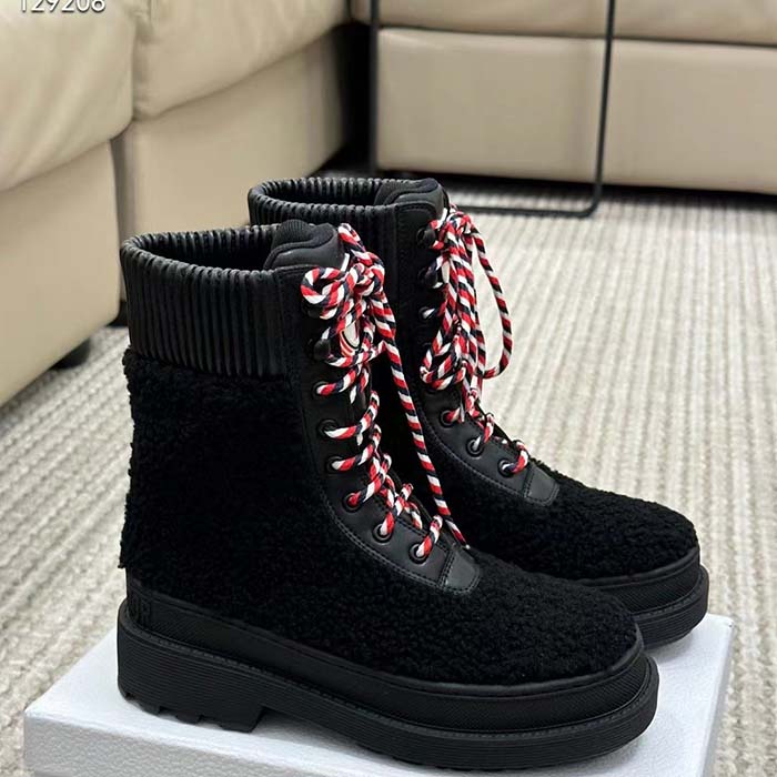 Dior Women CD Dior DiorAlps Ankle Hike Boot Black Calfskin Shearling