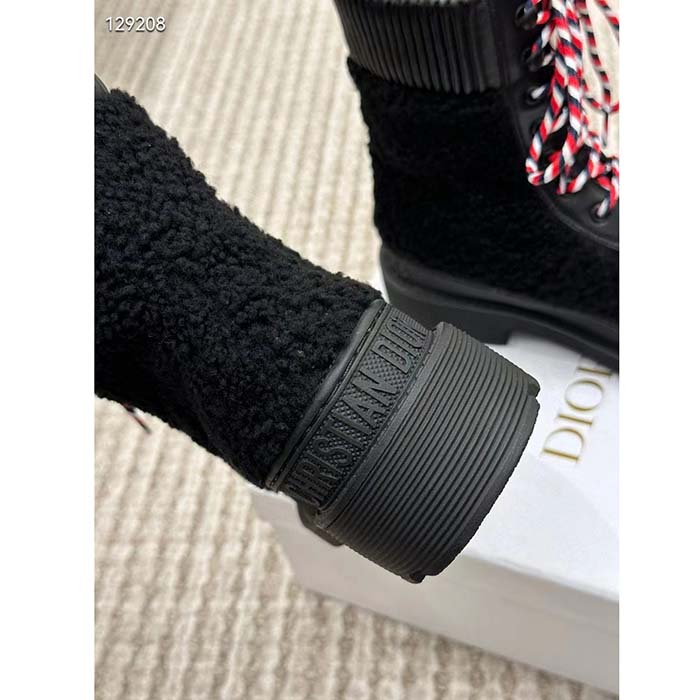Dior Women CD Dior DiorAlps Ankle Hike Boot Black Calfskin Shearling
