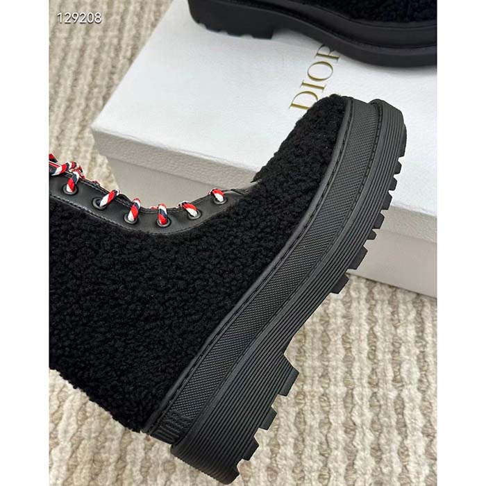 Dior Women CD Dior DiorAlps Ankle Hike Boot Black Calfskin Shearling