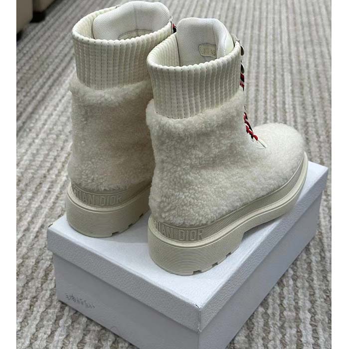 Dior Women CD Dior DiorAlps Ankle Hike Boot White Calfskin Shearling