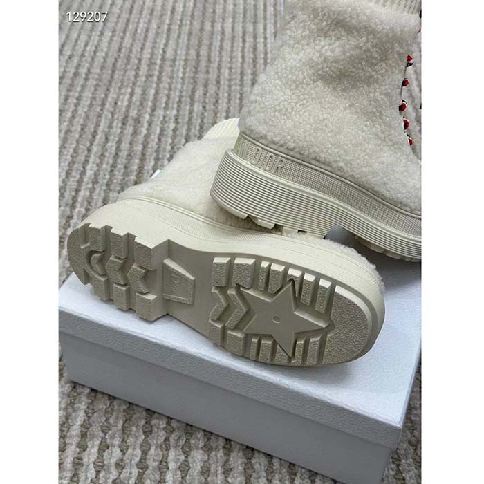 Dior Women CD Dior DiorAlps Ankle Hike Boot White Calfskin Shearling