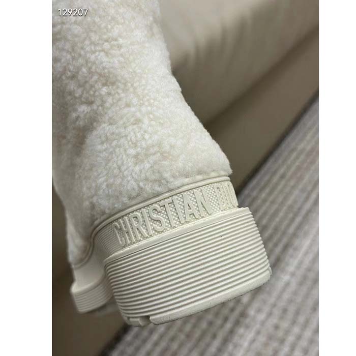 Dior Women CD Dior DiorAlps Ankle Hike Boot White Calfskin Shearling