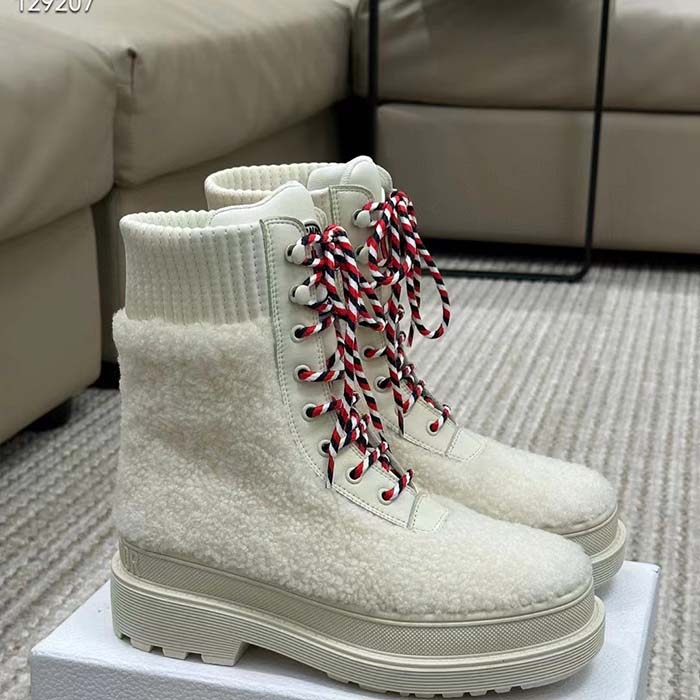 Dior Women CD Dior DiorAlps Ankle Hike Boot White Calfskin Shearling