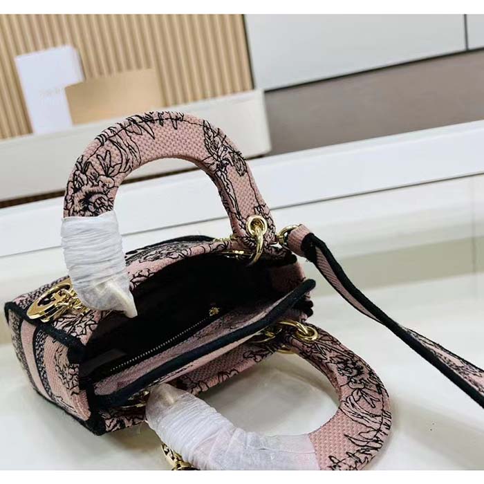 Dior Women CD Medium Lady D-Lite Bag Powder Pink Jardin Botanique Embroidery