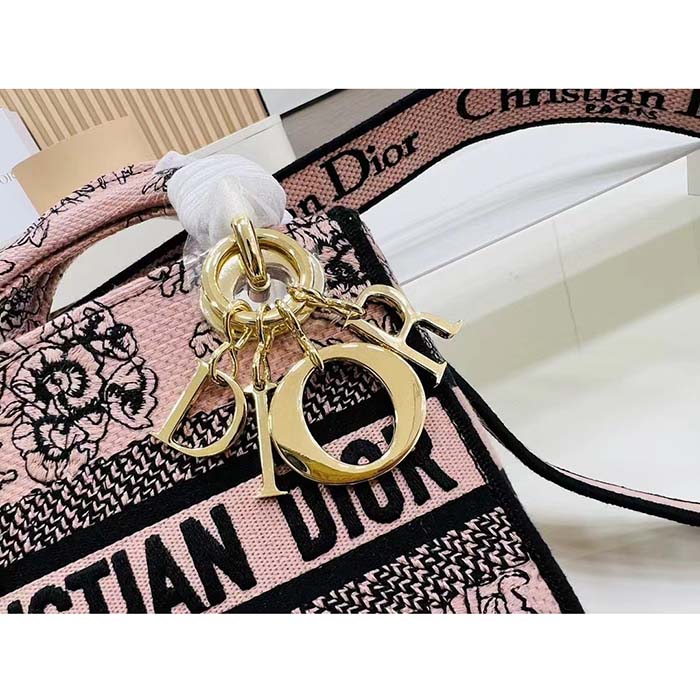 Dior Women CD Medium Lady D-Lite Bag Powder Pink Jardin Botanique Embroidery