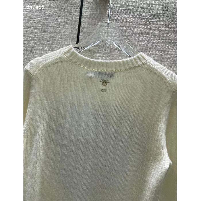 Dior Women CD Sweater Ecru Technical Cashmere Wool Knit Dior Bandana Motif