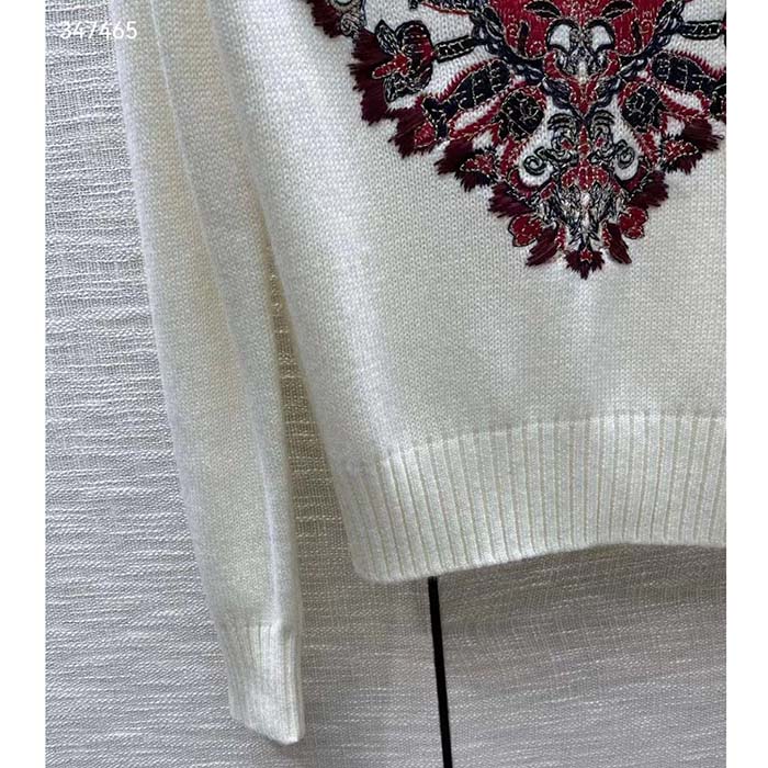 Dior Women CD Sweater Ecru Technical Cashmere Wool Knit Dior Bandana Motif