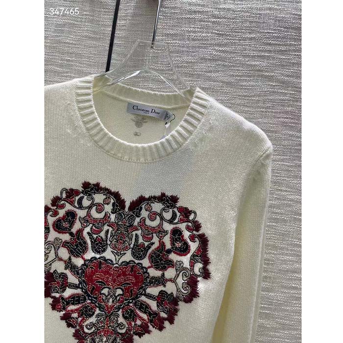 Dior Women CD Sweater Ecru Technical Cashmere Wool Knit Dior Bandana Motif