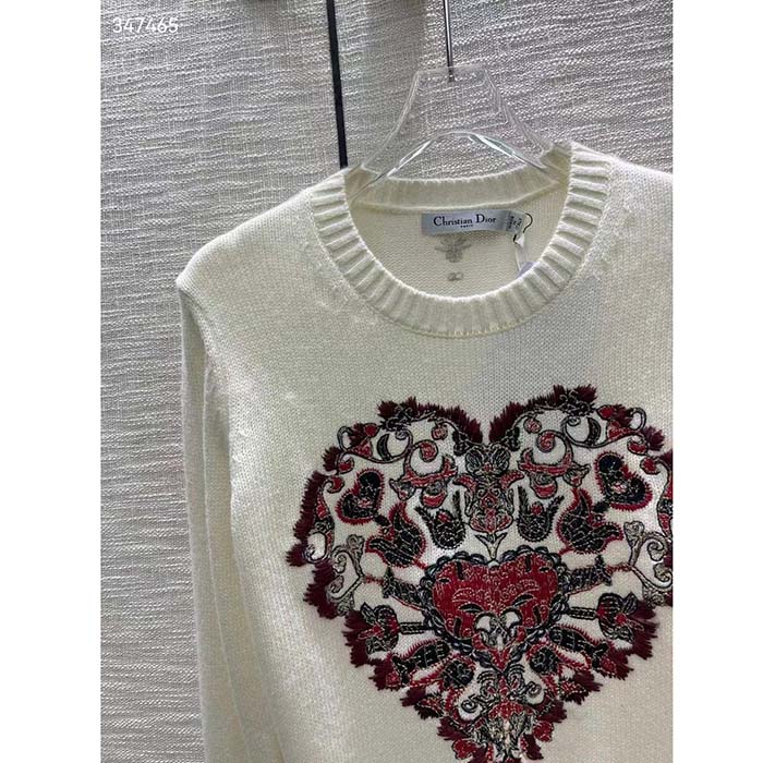 Dior Women CD Sweater Ecru Technical Cashmere Wool Knit Dior Bandana Motif