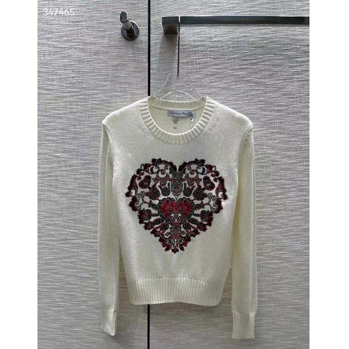 Dior Women CD Sweater Ecru Technical Cashmere Wool Knit Dior Bandana Motif