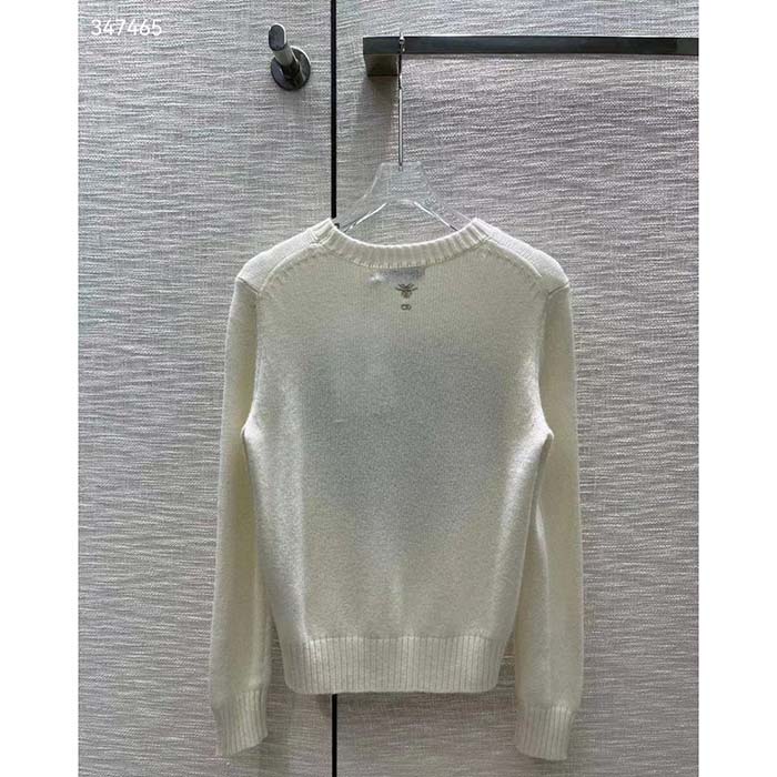 Dior Women CD Sweater Ecru Technical Cashmere Wool Knit Dior Bandana Motif