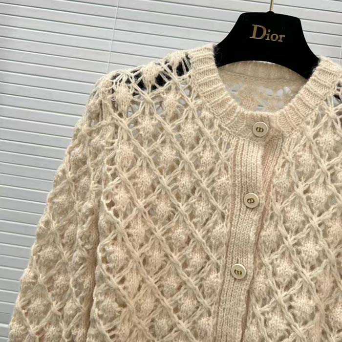 Dior Women CD Twin-Set Ecru Cashmere Silk Mohair Knit Cashmere Silk
